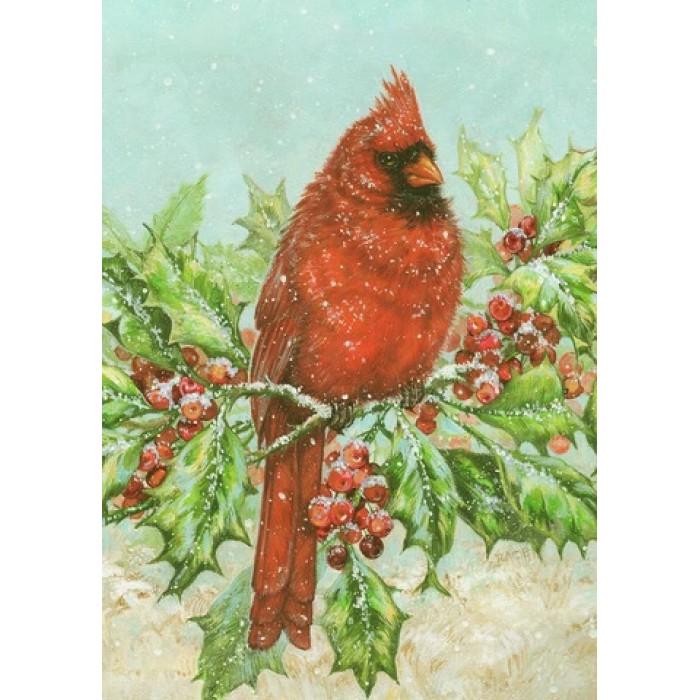 Cardinal et houx ( grand 28 x 40 )