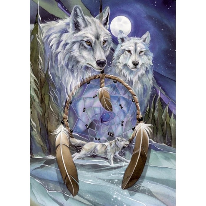 Attrapeur de rêves et loups ( grand 28 x 40 )