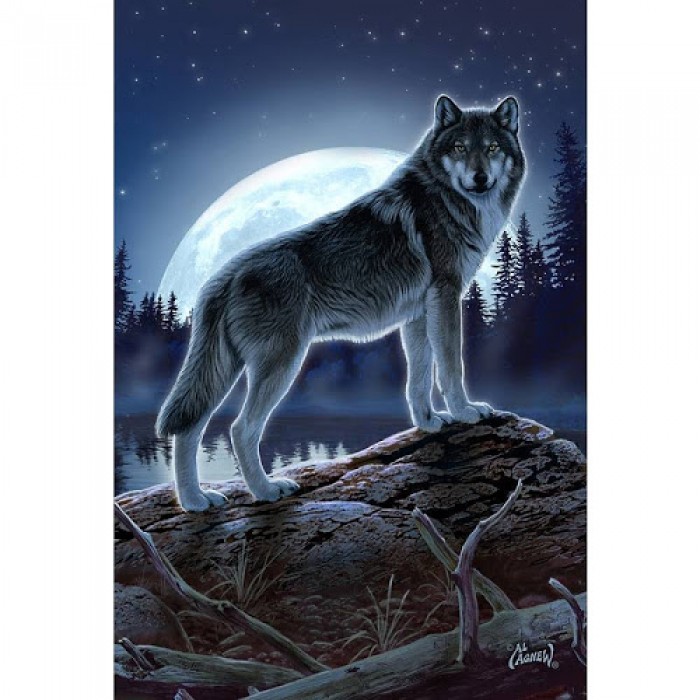 Le loup a la pleine lune ( grand 28 x 40 )
