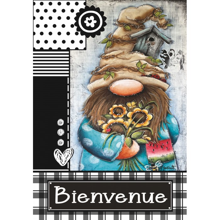 Gnome Bienvenue par Valérie Migneault  - Drapeau décoratif d'été